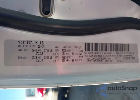 2015 Dodge Journey American Value Pkg из США, поврежденный, VIN 3C4PDCAB2FT614709